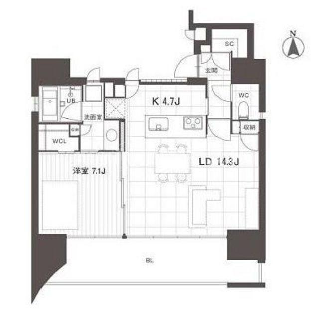 VALTHAUS(1LDK/7階)の間取り写真