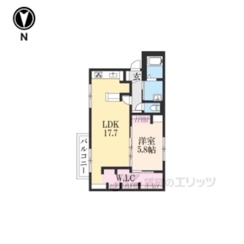 ラパ下阪本B棟(1LDK/2階)の間取り写真
