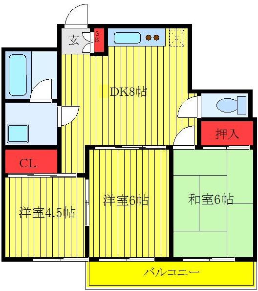 サンフィールドハイツ(3DK/2階)の間取り写真