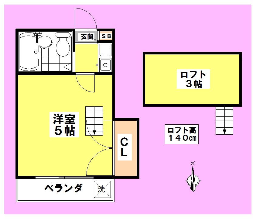 シティハイツ草加(1K/2階)の間取り写真