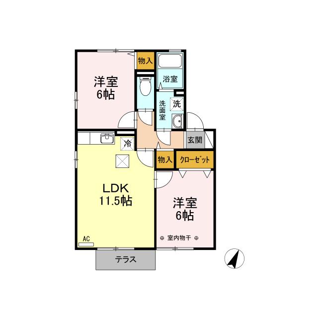D-ROOM グランシャリオ(2LDK/1階)の間取り写真