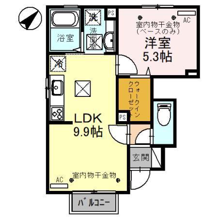 ヴィアーレII(1LDK/1階)の間取り写真