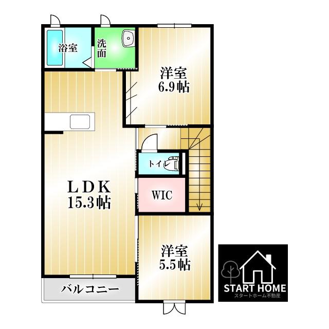 グランマスト春日C(2LDK/2階)の間取り写真