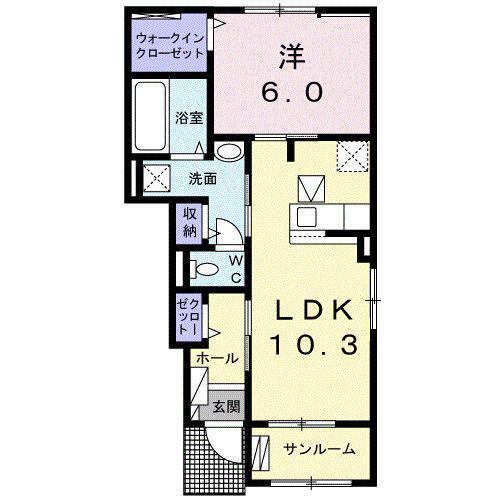 シルク ヴィラ Ⅱ(1LDK/1階)の間取り写真