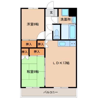 サンライズ吉村I(2LDK/2階)の間取り写真