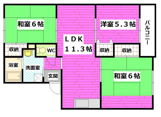 セジュール小屋浦B棟(3LDK/2階)の間取り写真