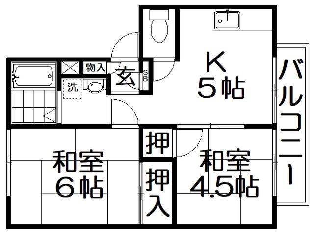 石橋ハイツA棟(2DK/1階)の間取り写真