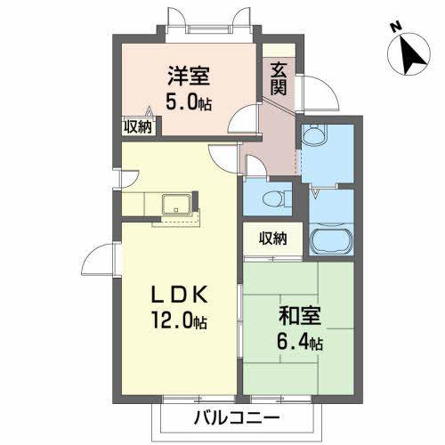 プリムヴェールC(2LDK/2階)の間取り写真