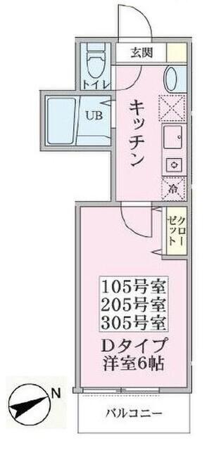 グリーンリーフ鴨居(1K/2階)の間取り写真