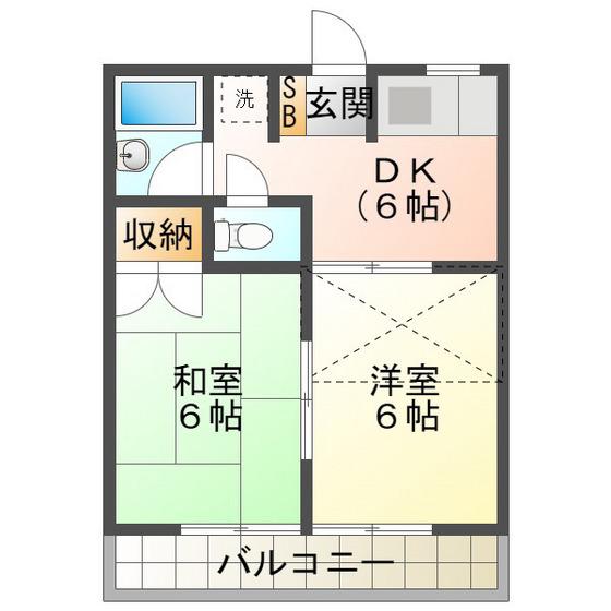 マリオ笹川 A棟(2DK/2階)の間取り写真