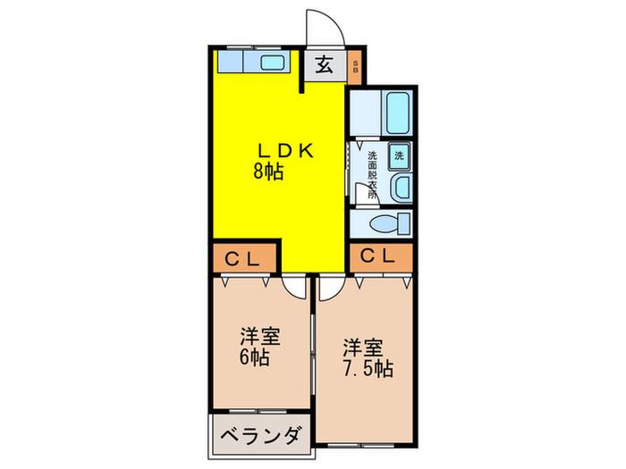 長居椿マンション(2LDK/2階)の間取り写真
