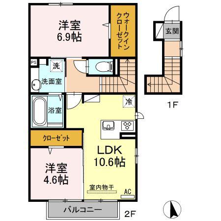 グレイス フジタ(2LDK/2階)の間取り写真