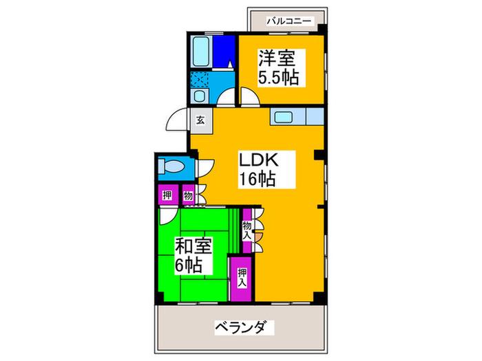 コーポナカオカA棟(2LDK/1階)の間取り写真