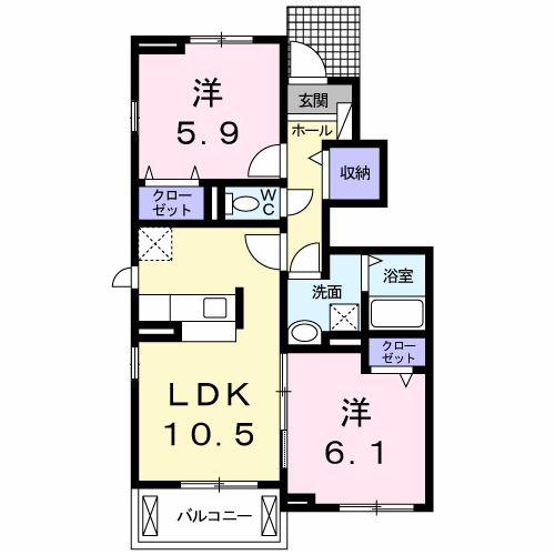 レジデンシアC(2LDK/1階)の間取り写真