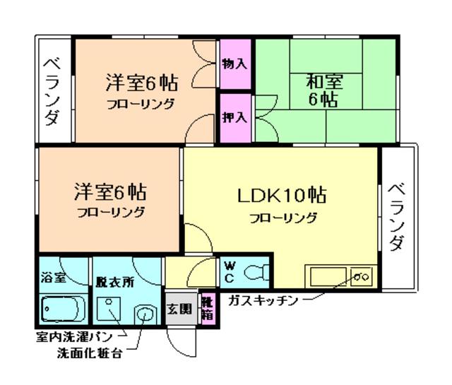 デューク・シャトーII番館(3LDK/2階)の間取り写真