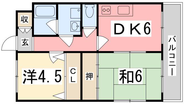 メイプルタウン(2DK/1階)の間取り写真