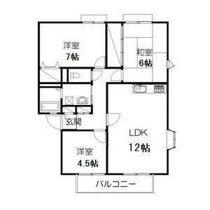 サンビレッジ南富ケ丘(3LDK/2階)の間取り写真