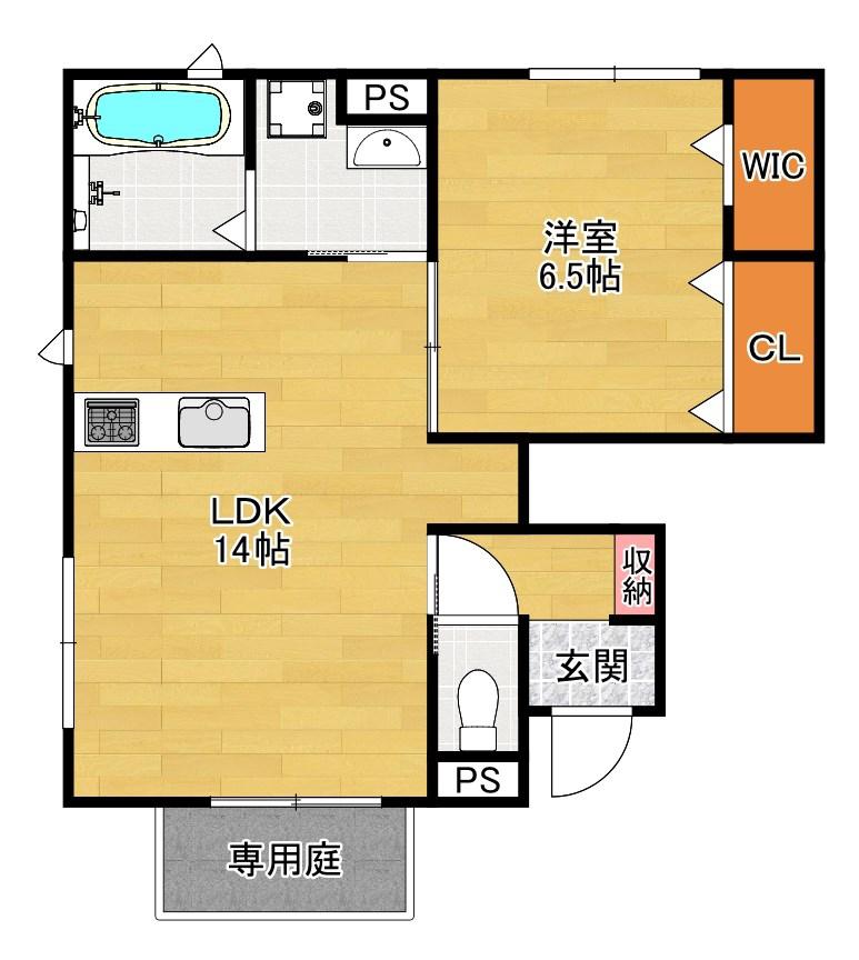 LUMIERE渚ノース(1LDK/1階)の間取り写真