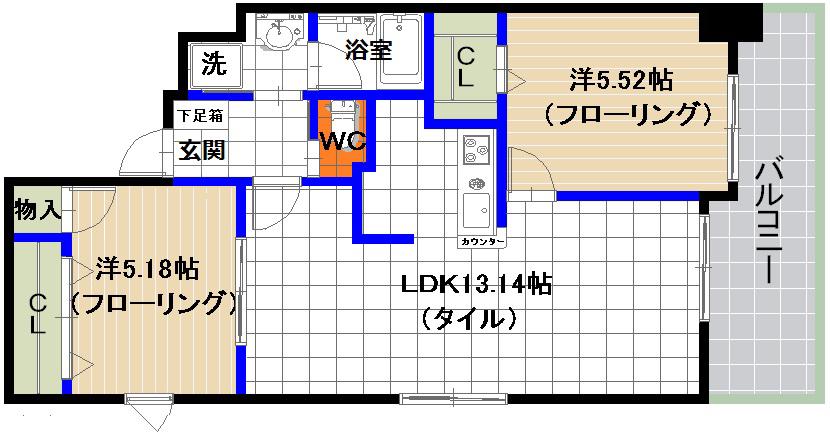 マーベル寿扇(2LDK/7階)の間取り写真
