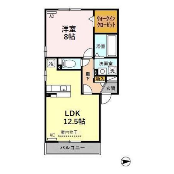 アヴァンセ呉羽(1LDK/1階)の間取り写真