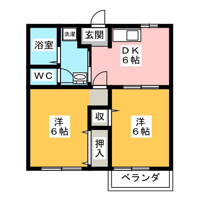 エスポワール神社(2DK/2階)の間取り写真