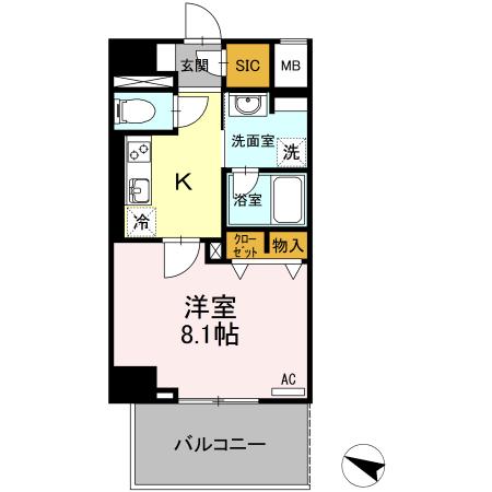 D GRANDE 鹿児島中央(1K/5階)の間取り写真