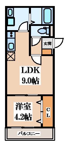 BADGE四條畷(1LDK/2階)の間取り写真