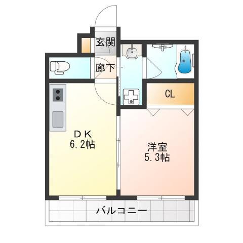 シーガルマンション(1DK/4階)の間取り写真