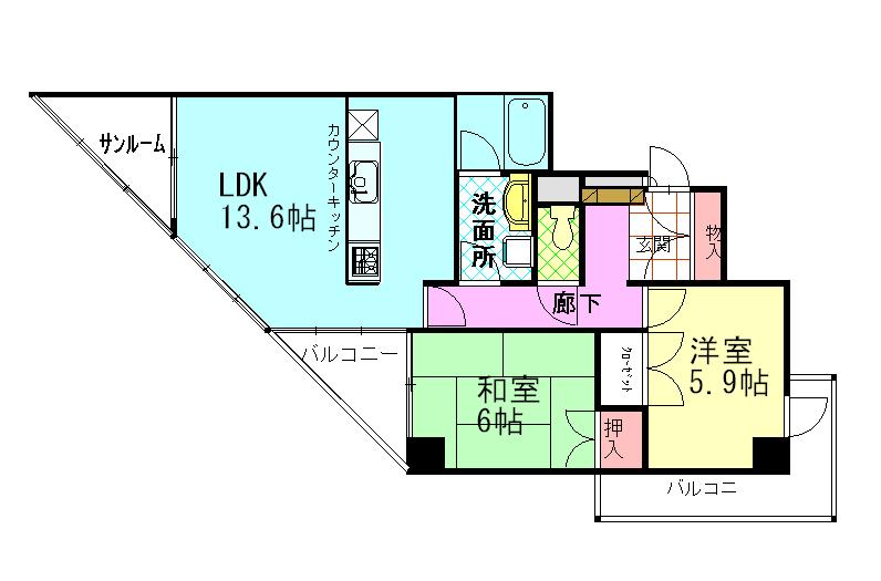 ロワイヤルユゥ・アルデーニ(2LDK/8階)の間取り写真