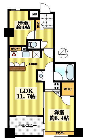 サンクタス調布ヴェールアベニュー(2LDK/5階)の間取り写真