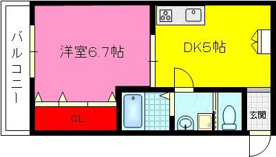 第5テラダハイツ(1DK/1階)の間取り写真
