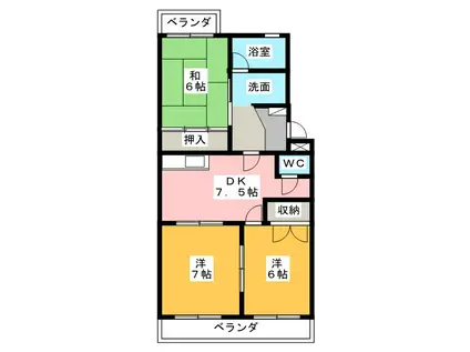 コーポトマトII(3DK/2階)の間取り写真