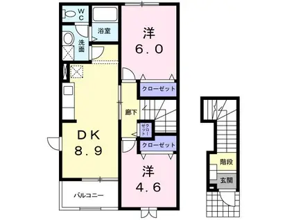 パティオ・ミニヨン(2DK/2階)の間取り写真