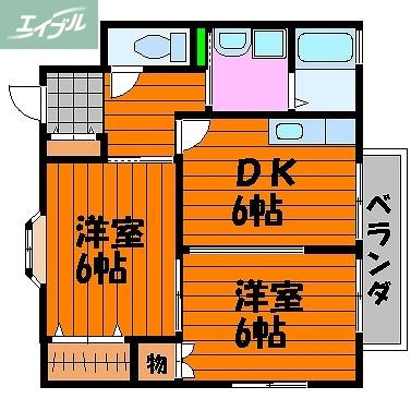 コーポ雅(2DK/2階)の間取り写真