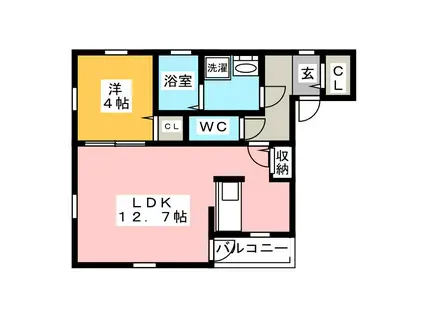 AZUR美園(1LDK/1階)の間取り写真