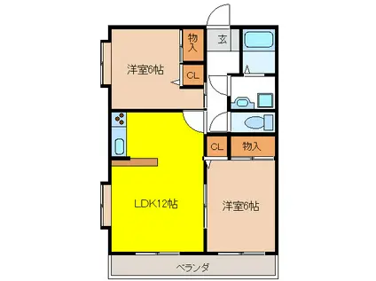 ルミナス島(2LDK/1階)の間取り写真
