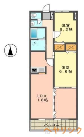 サンシティ貴船(2LDK/1階)の間取り写真