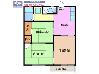 コーポあかつきA棟(3K/1階)の間取り写真