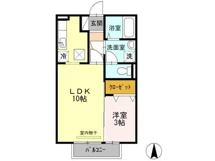 佐賀県佐賀市 2階建 築16年(1LDK/1階)の間取り写真