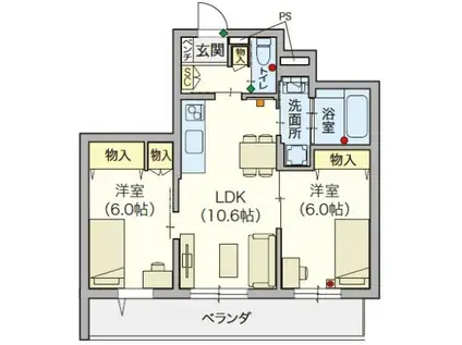 SERENITY COURT 東新町(2LDK/3階)の間取り写真