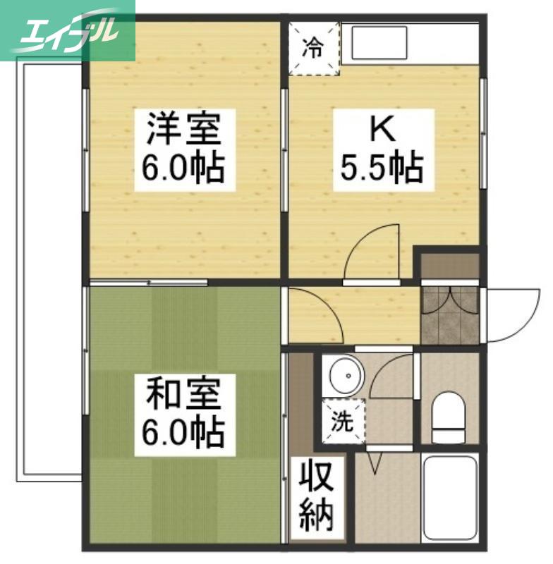 クリスタルブルー(2K/2階)の間取り写真