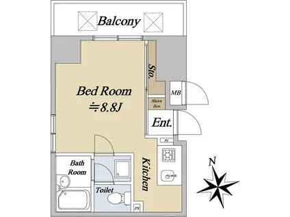 シーズ天王寺真田山(ワンルーム/4階)の間取り写真