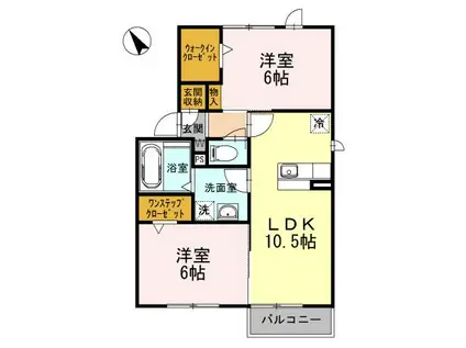 ソレイユII(2LDK/2階)の間取り写真