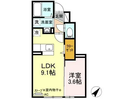 セジュールKV(1LDK/1階)の間取り写真