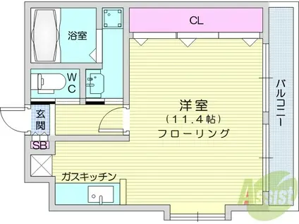 シャルマン(ワンルーム/2階)の間取り写真