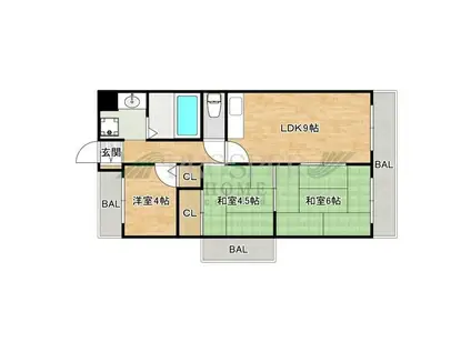 サンリッツ巽(3LDK/1階)の間取り写真