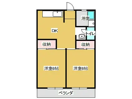 シャトー道(2DK/4階)の間取り写真