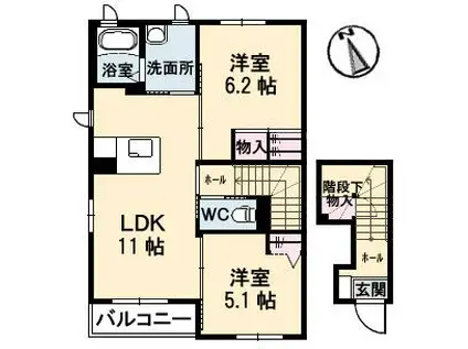 ピアリーメゾン 花(2LDK/2階)の間取り写真