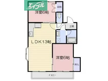 コーポみあき II(2LDK/1階)の間取り写真