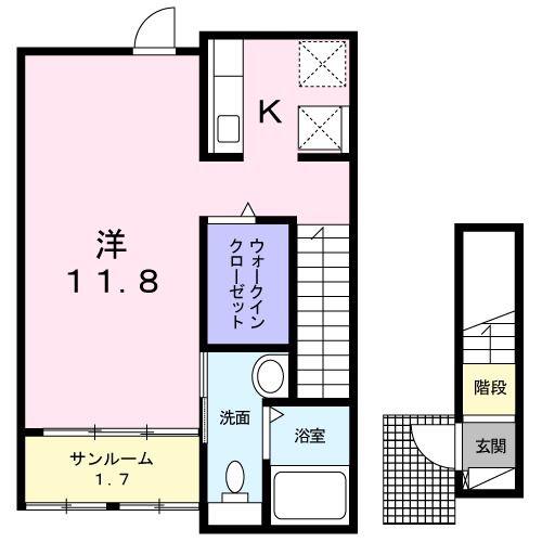 ガーデンハウスM B(ワンルーム/2階)の間取り写真